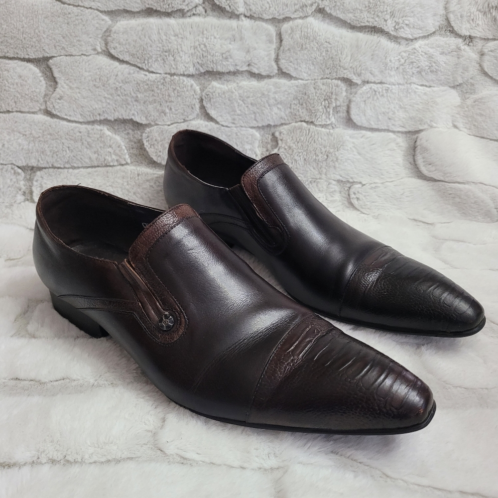 Chris Kaadu Men's Size 44 Brown Leather Dress Comfort Loafer Shoe
